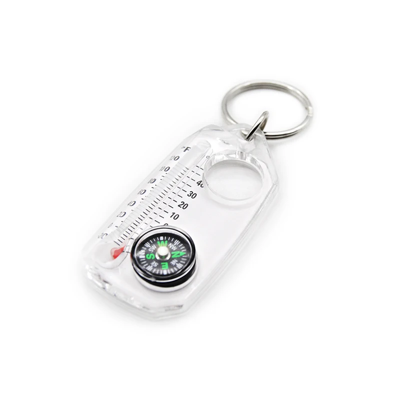 

Portable promotion gift compass keychain with thermometer and magnifying glass