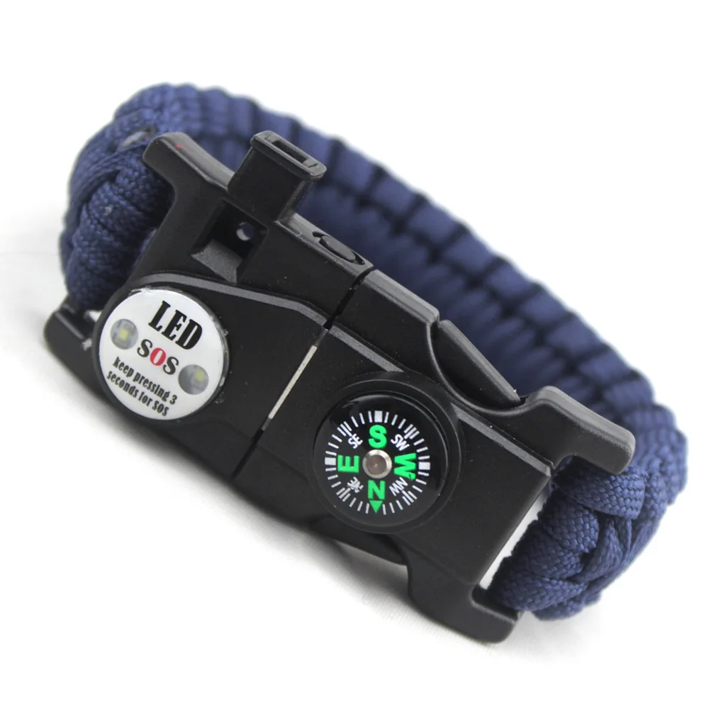 

Navy blue 20 In 1 SOS Emergency LED Survival Paracord Mens Bracelet for Hiking and camping