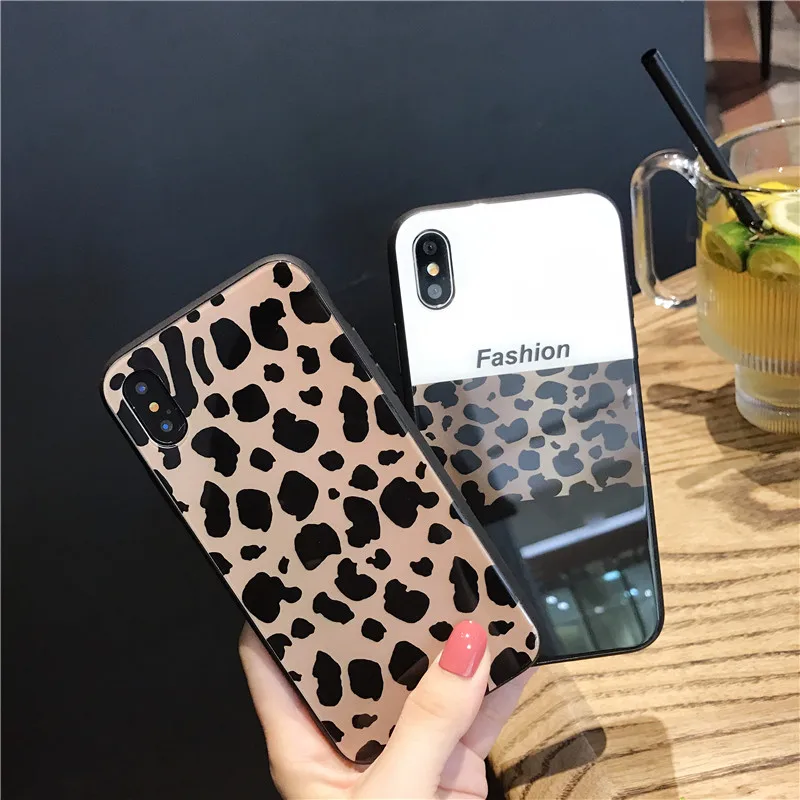 

Tempered Glass Luxury Leopard skin Soft TPU Gel Back Case Mobile Phone cover For Iphone X XS Max XR 7 8 6 6S Plus