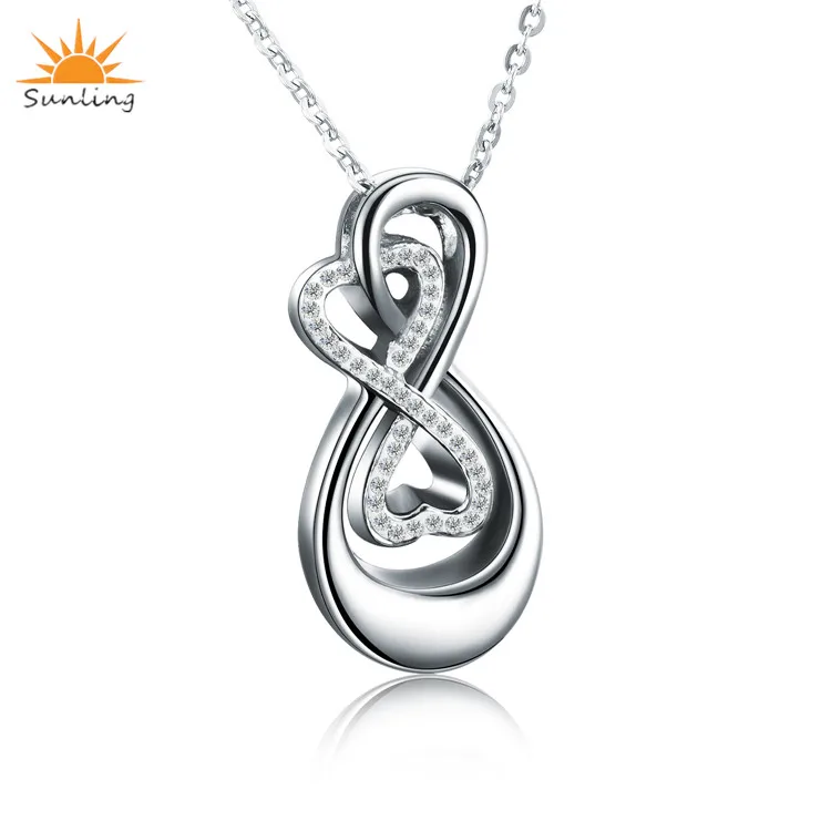 

Wholesale Silver Crystal Infinity Heart Cremation Urn Necklace Pendant for Ash Keepsake Memorial Jewelry Factory OEM