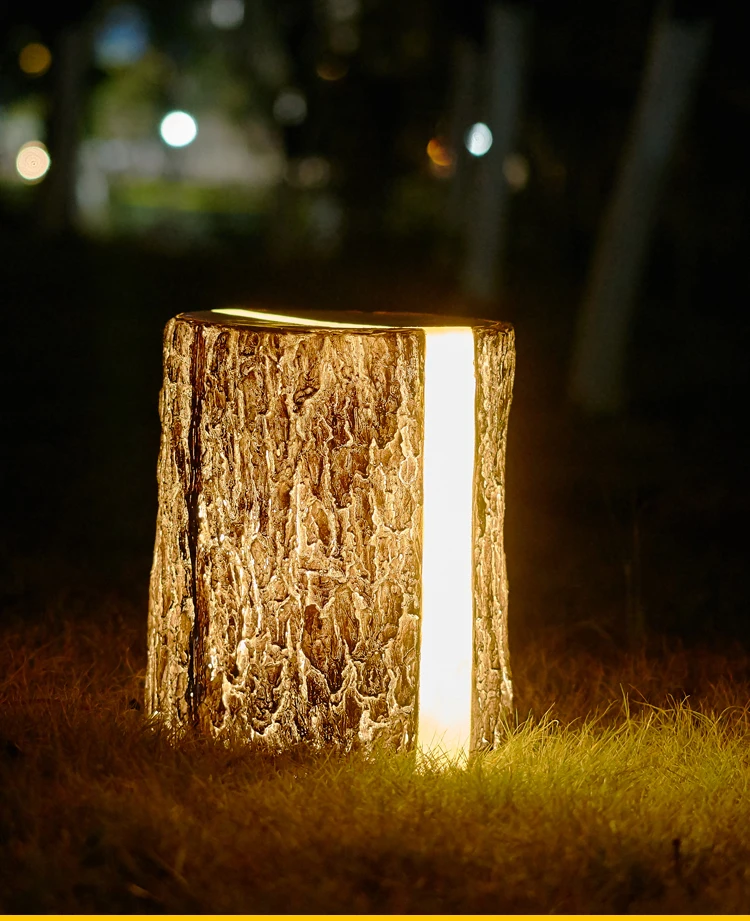 Outdoor New Design Tree Stump Led Lightdecorative Timber Pier Lawn Light Garden Resin Wooden