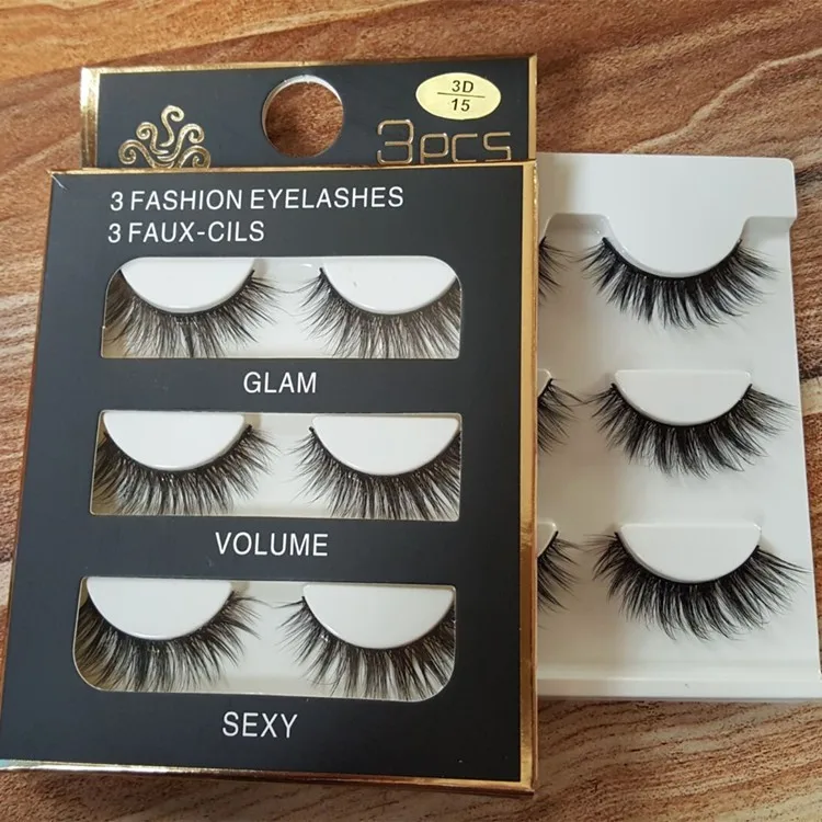 Natural 3 Pairs False Eyelashes Private Label False Eyelashes Witn Box