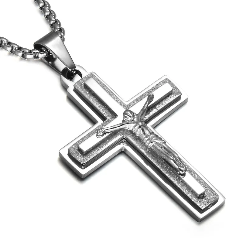 

Fashion catholic religious titanium stainless steel Jesus christ cross pendant, Gold/silver