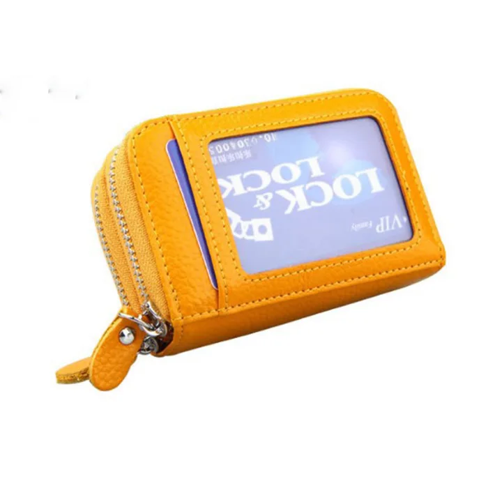 

Card holder, wallet with leather touch, double zipper style, and RFID anti-brush function, Brown/dark brown/beige