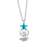 

Fashion 925 sliver Korean sweet and fresh blue star and circle pendant necklace women