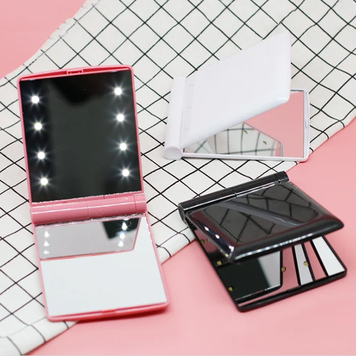 

Wholesale antique girls colorful square shaped portable small LED pocket makeup mirror, Pink,red,black,white,purple,blue