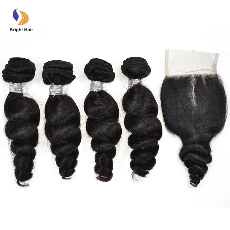 

New arrival double Drawn funmi hair weave weft with closure, Black