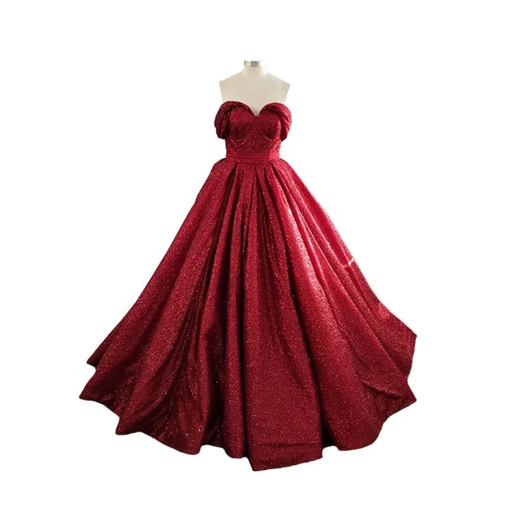

Burgundy Long Evening Dress Sequin Lace Sleeves Off Shoulder Luxurious Celebrity Party Prom Gowns