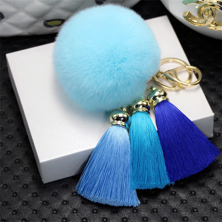Oem Fuzzy Colorful Decorative Fur Pom Poms/ Rabbit Fur Ball Keychain