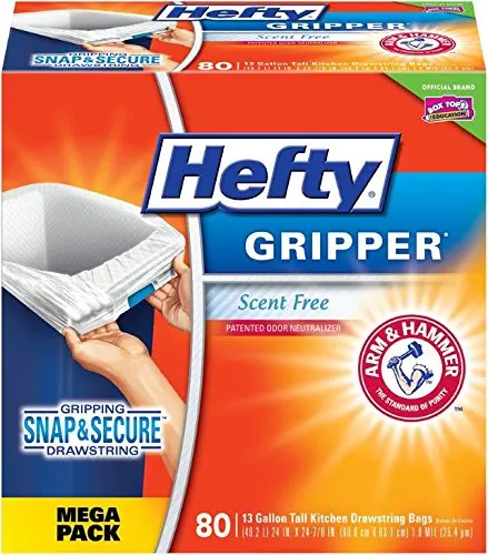 Hefty Gripper Trash/Garbage Bags (Odor Control, Kitchen Drawstring, 13 Gall...