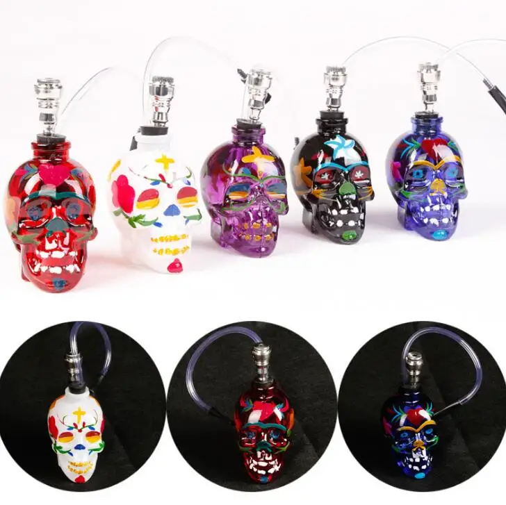 

Popular New Style Colorful Skull Shape Glass Bottle Hookah Water Smoking Pipe