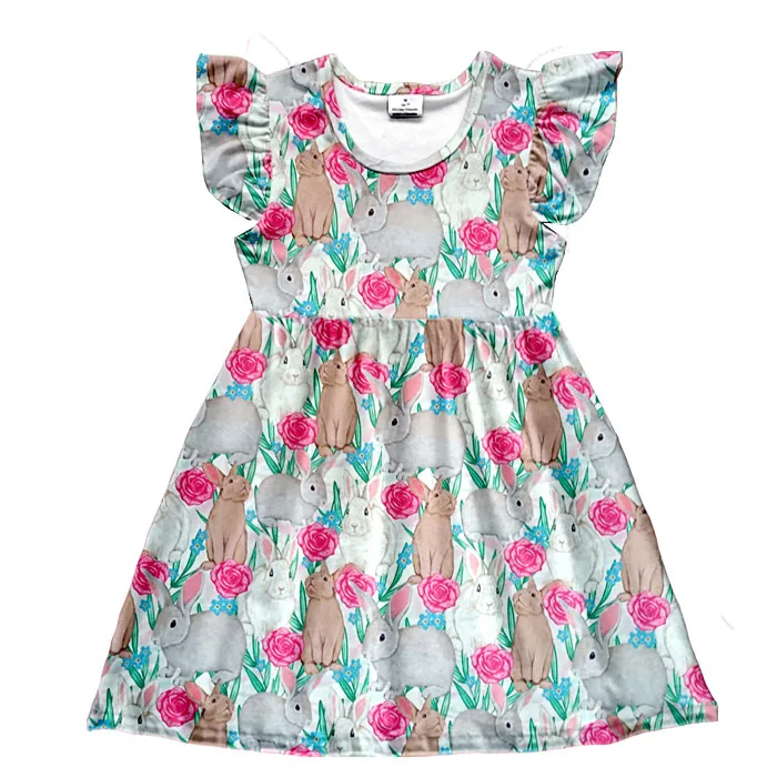 

2019 Easter kids girl outfits bunny floral printed spring bulk sale baby girl dress, As the picutres show