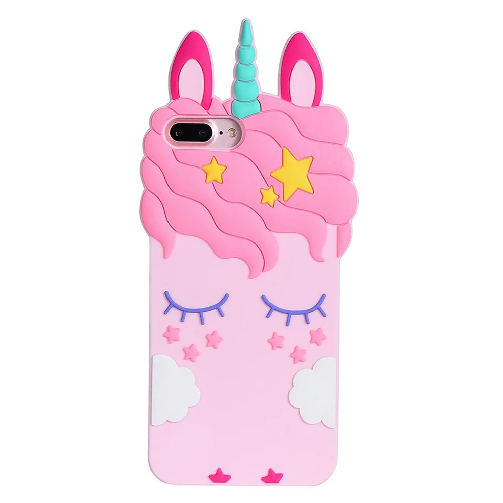 Unicorn phone case Pink Rubber Silicone Cute Horse with Long Eyelash Shape Phone Case for Girls