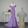 OEM Custom Made Purple Nude Short Sleeve Lace Sequins Special Occasion Dresses Lady Formal Evening Gowns