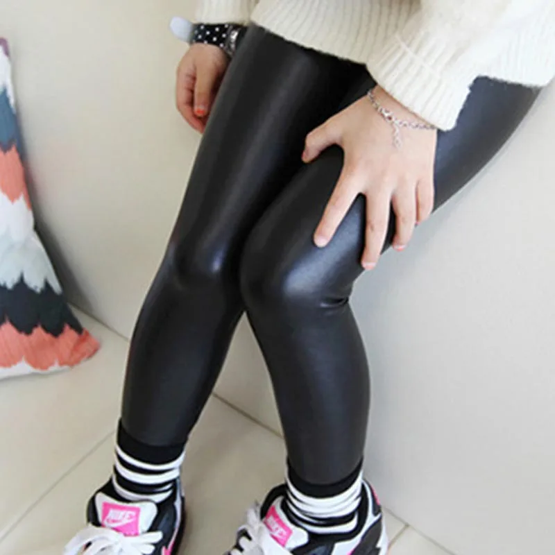 
New design winter fashion girls imitation Leather Leggings Girl Fitness Leggings kids tights warm leather pants for children 