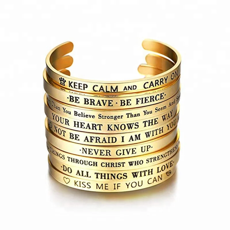

Fashion Personalized Stainless Steel Bracelet Custom Engraved Cuff Bangle, Silver/black/gold
