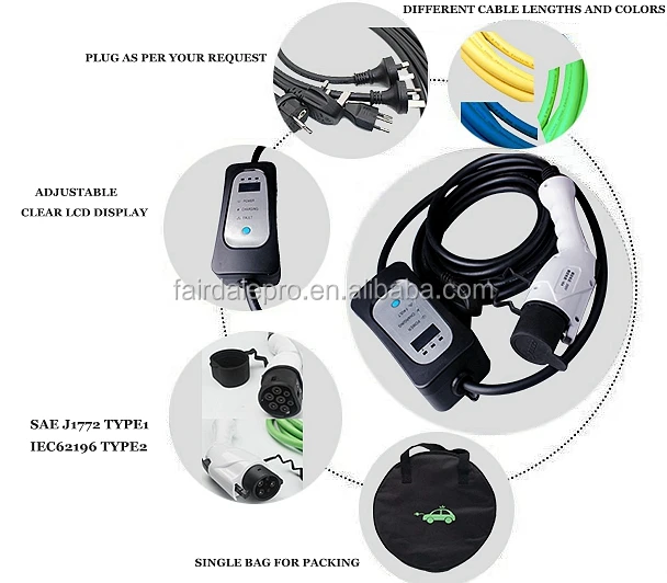 Wholesale 16a/32a Adjustable Rcd System Portable Ac Ev Charging Charger