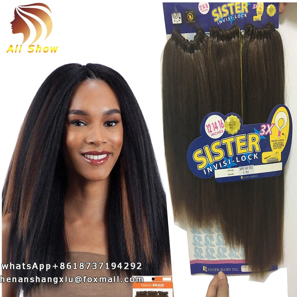 

Ombre Color Kinky Crochet Braids 12 14 16inch 3pc/Pack Freetress Pre Looped Yaki Straight Weave Hairstyles For Black Women, Black dark brown light brown bug purple blue