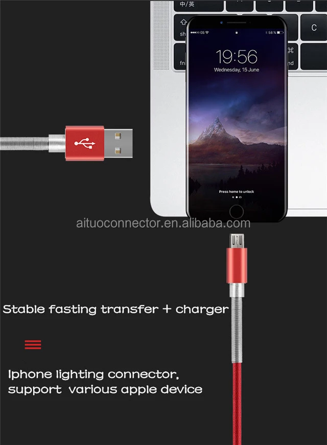 Nylon Braided With Spring Charge Cable Usb Type Cable Sync Data And Charge /Micro Usb Data Cable For Apple