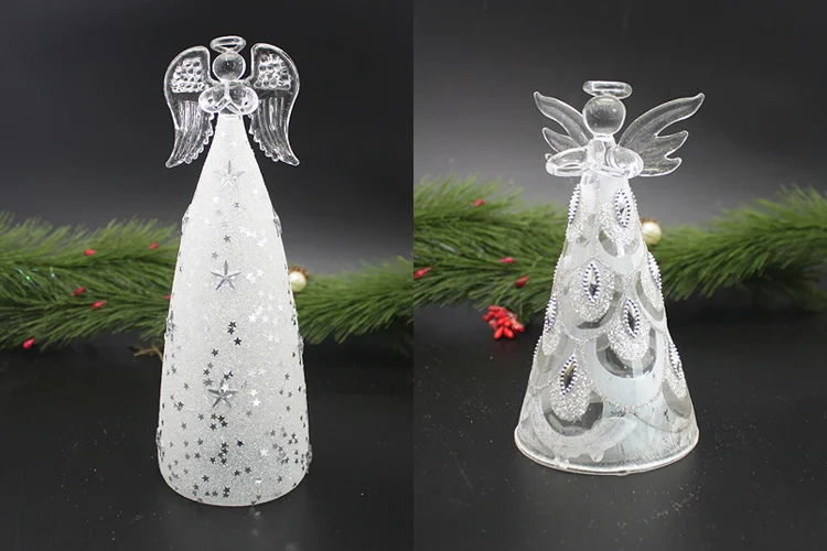 Factory Wholesale White Glass Angel Christmas Tree Topper Ornaments For