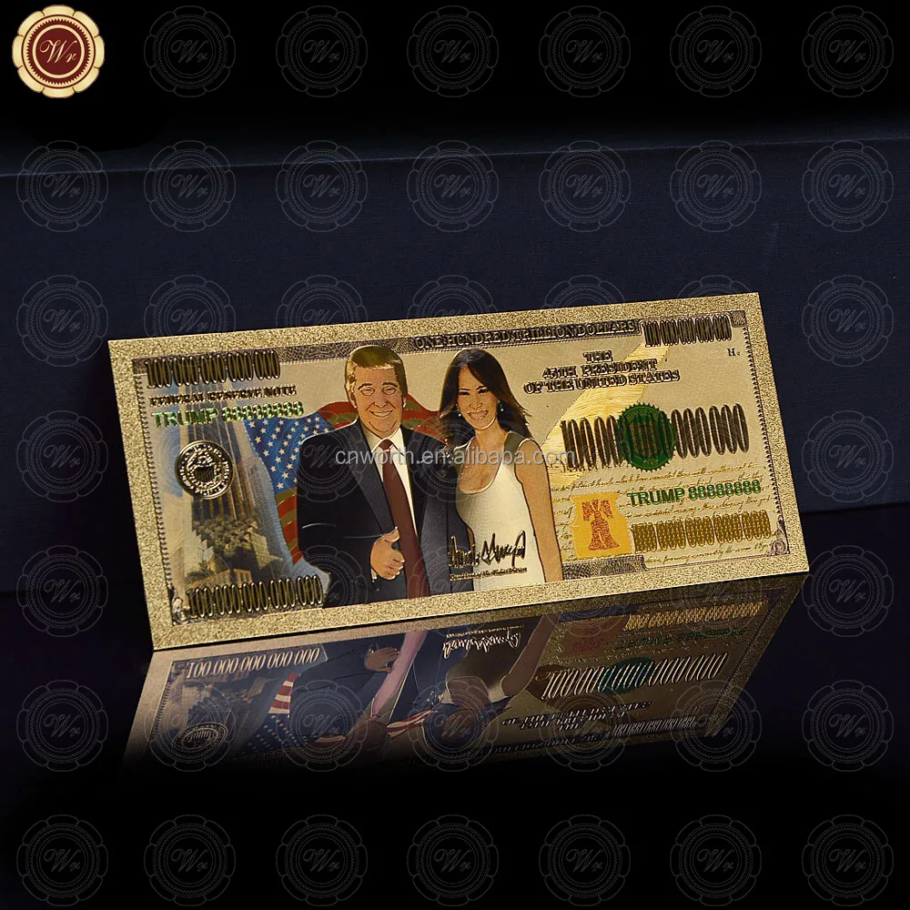 

Wr Colored Donald Trump Paper Money Craft Gold Plated 100 Trillion Dollar Banknote Rare Souvenir Gifts, Can be gold or silver or colorful