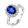 CZCITY Luxurious 100% Natural Blue Topaz Princess Diana Solid 925 Sterling Silver Women Engagement Rings