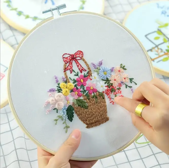
SX27 Flower basket chinese cross stitch ribbon embroidery  (60775689825)