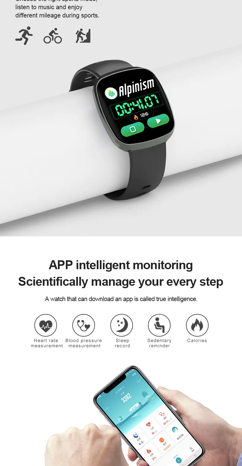 GT103 Waterproof IP67 digital smart watch with 1.3'' touch display