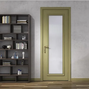 Semi Solid Interior Double Glass Wooden Door For Office Bathroom
