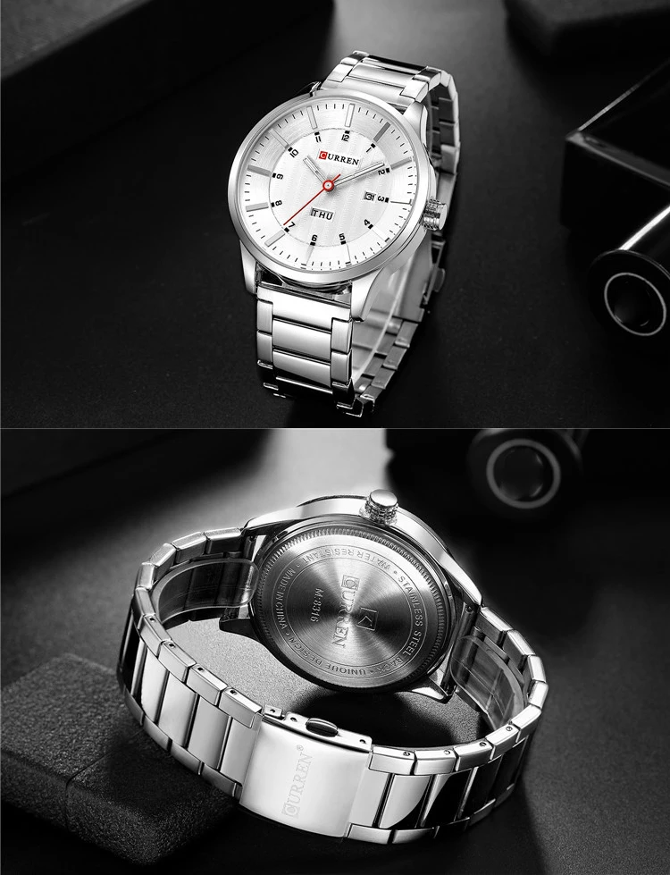 CURREN 8316 new men's fashion brand steel belt week calendar life waterproof sports quartz watch stainless steel men's watch