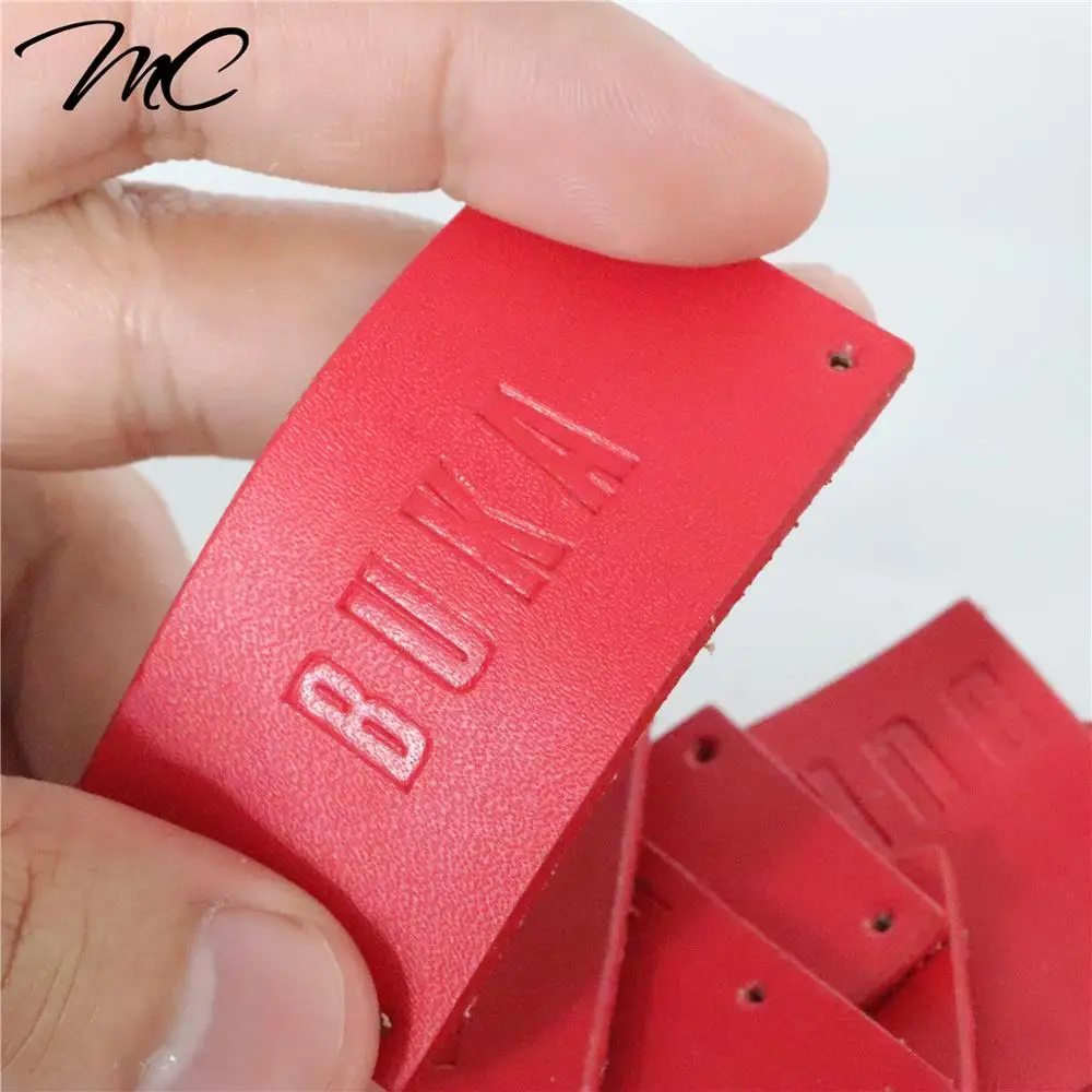 

Custom Red Leather Label With Debossed Logo For Clothes, As your request