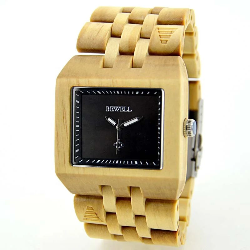 

Custom logo bewell bamboo watch from China BEWELL wood manufactory square classical wristwatch man
