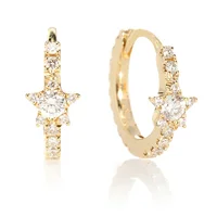 

14K gold diamond star eternity huggie 925 silver small hoop earrings