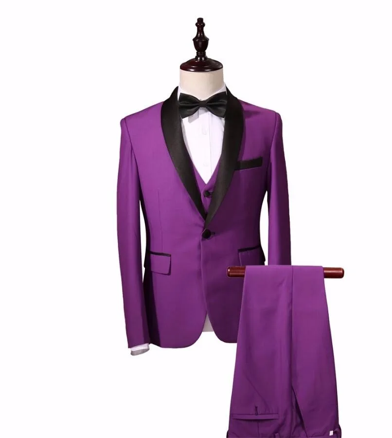 Purple Color (jackets+vest+pants) Men Suits Slim Custom Fit Tuxedo ...