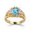 High Quality Wholesale Blue Diamond Rhinestone Ring Bridal Gold Plated Zircon Wedding Ring For Women