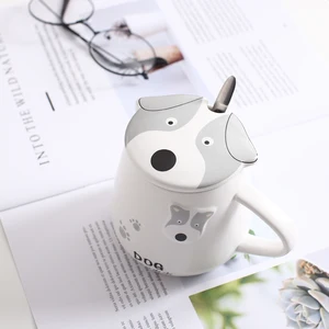 Image of Wholesale cartoon ceramic cup with Lid 3D dog mug white ceramic mug