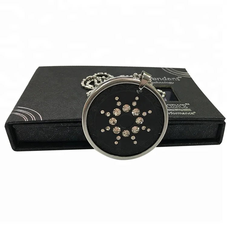 

Health Energy Necklace Stainless Steel Ring Original Quantum Energy Pendant with Crystal, Black