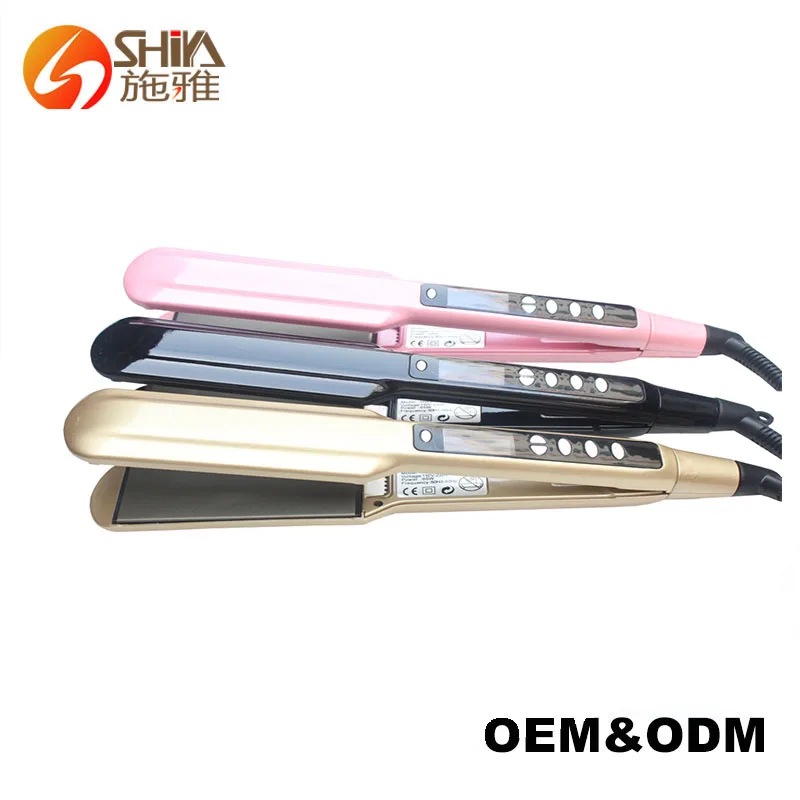 

Pro titanium plate LCD private label custom logo hot pink flat iron hair straightener dual voltage, Pink;blue;black