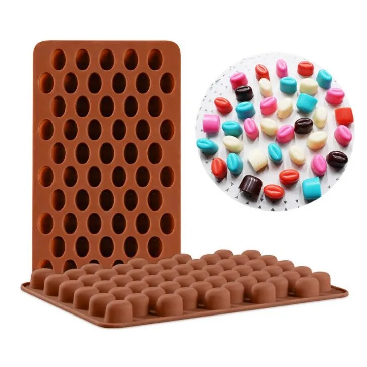 

100pcs/lot New Arrival High Quality Silicone 55 Cavity Mini Coffee Beans Chocolate Sugar Candy Cake Mold, Brown