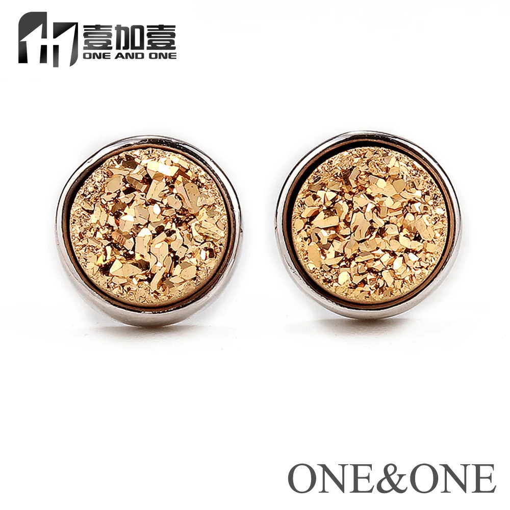 

Wholesale druzy Earrings Round 8mm Black Drusy Stud Earring Gold Plated