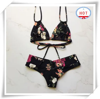 

Factory OEM Custom Logo Bikini Bathing Suits Manufacturer usa flower printing Sexy Woman 2 pieces sets Swimwear Swimsuits, As customized