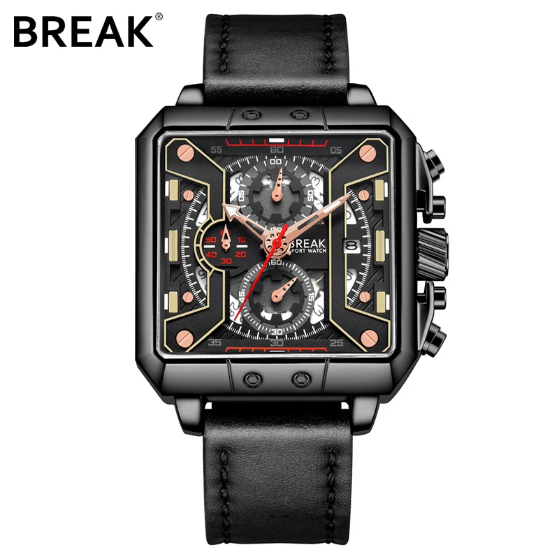 

Break 5645 Watch Men Watches Top Luxury Sport Chronograph Watches Men Leather Waterproof Watch Quartz Clock Male Wristwatch