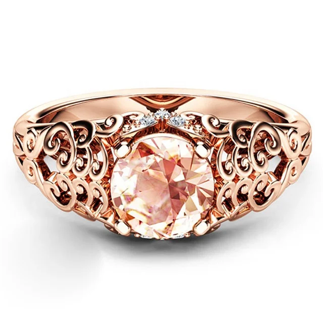 

New Flower Hollow Out Zircon Rose Gold Rings for Women Wedding Engagement Rings Fashion Jewelry Anillos Mujer bague