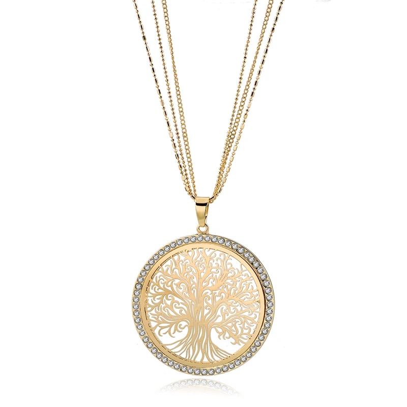 

Custom women jewelry rose gold plated stainless steel with diamond made tree pendant necklace, As photo