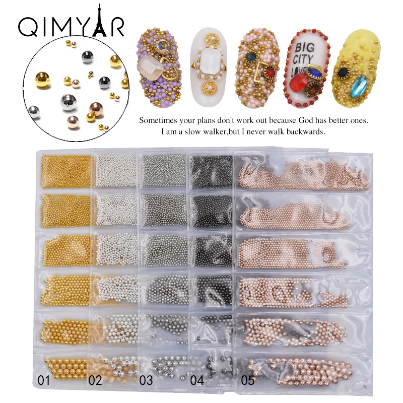 

2019 new design of 6 Grid Pack Mixed 3D Steel Beads Nail Art Decorations