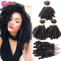 

Unprocessed Human Brazilian Virgin Cuticle Aligned Hair Bundles Black Bouncy Spiral Curl Mink Hair Funmi Curly Hair Closure