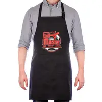 

Adjustable neck tie BBQ Grill Master Men's cotton kitchen cooking black print apron