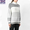 Women acrylic striped rib knit crew neck sweater pullover