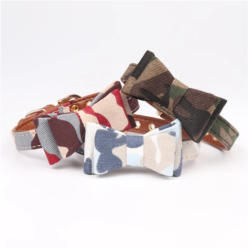 

Wholesale factory direct military series charms with golden metal buckles dog collar bow tie dog triangle bandana leash set, Colorful