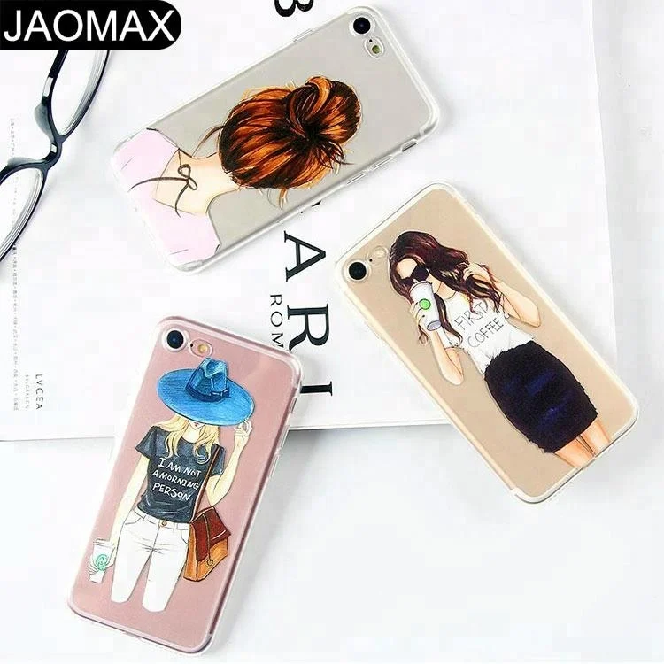 

Fashion Coffee Girls Design Print Cell Phone Case For iPhone X 8 7 6 Plus Transparent Clear Customize TPU Back Cover, N/a